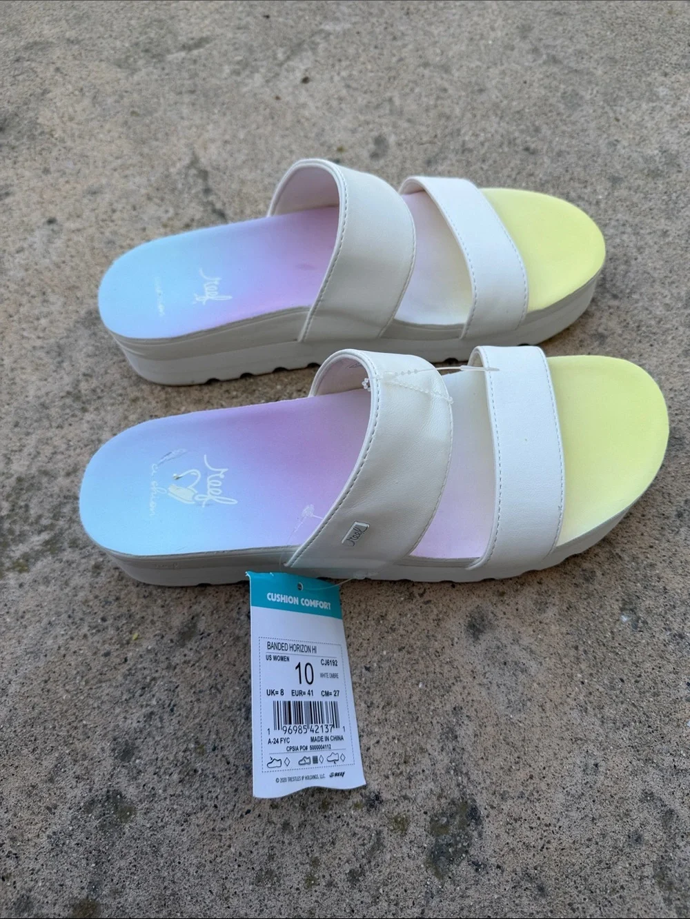 REEF Banded Horizen Hi White Ombre Double Strap Sandal Size 10 NWT
